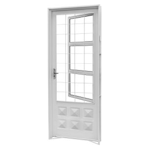 Porta de Abrir Aço CRV 2,15x0,84m Ideal Branca Esquerda com Grade e Postigo R12