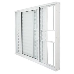 Janela Veneziana de Correr Alumínio CRV Nobre 100x120cm 3 Folhas Branca com Grade
