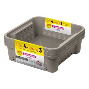 Kit Cestos Plásticos Leve 4 Pague 3 Sanremo 1,6L Cinza