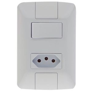 Conjunto Interruptor/Tomada Tramontina Aria 2 Módulos 2P + T Branco 10A Simples