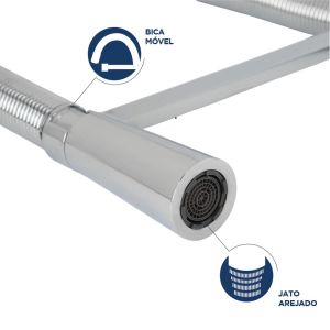 Torneira Misturador Monocomando para Cozinha de Mesa Bica Alta 1/2" Onda Cromado Addra