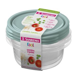 Jogo de Potes Sanremo Redondo 620ml 3 Peças Incolor/Azul