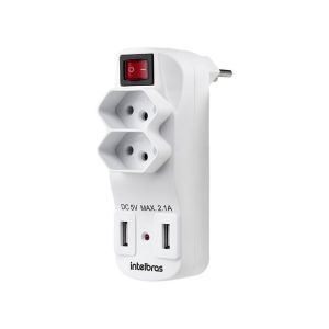 Adaptador Carregador USB EAC1002 2 Tomadas 2P+T 2 Saídas USB Bivolt Intelbrás
