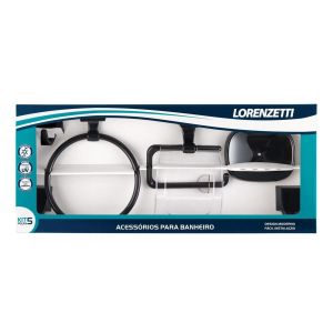 Kit de Acessórios para Banheiro Lorenzetti Quadra Preto 5 Peças