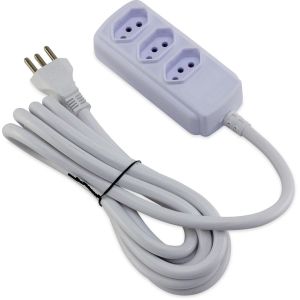 Extensão Reforçada 3m 3P 3 Tomadas Branco Force Line