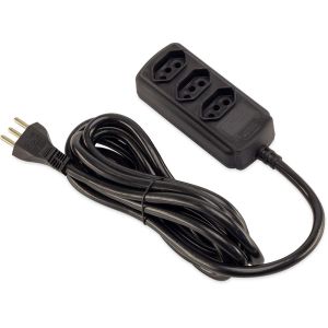 Extensão Reforçada 3m 3P 3 Tomadas Preto Force Line