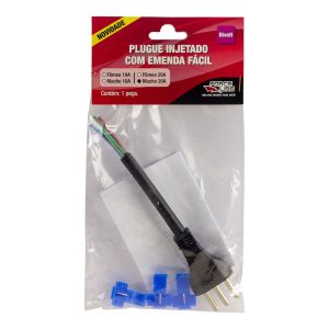 Plugue Macho Force Line 1 Módulo 2P+T 20A Preto