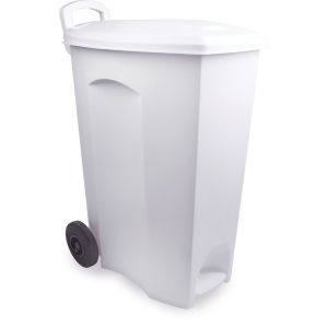 Lixeira Plástica Pedal e Roda Plasútil Branco 90L