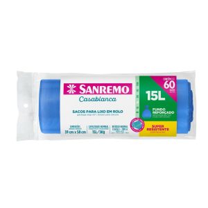 Saco para Lixo Sanremo Reforçado Rolo 15L 60 Peças