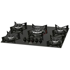 Cooktop a Gás 5 Bocas TC Fit Line Vidro Preto Fischer