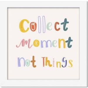 Quadro Diagonal Frases Moments Collects 18x18cm Branco Quadrado