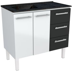 Balcão de Cozinha Aço Vênus 117cm Branco e Preto Cozimax