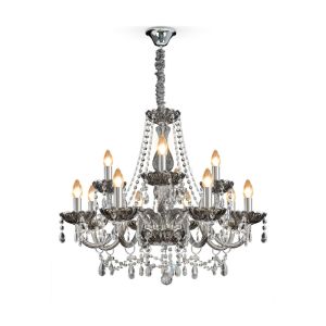 Lustre de Cristal Bronzearte 12 Lâmpadas E14 Clássico Fumê