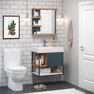 Kit Gabinete para Banheiro Supenso com Tampo Cyndi Branco/Cinamon 60cm C-Linea