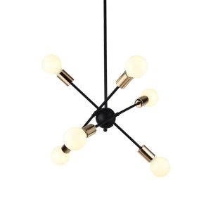 Pendente Taschibra 6 Lâmpadas Gravit E27 Preto/Dourado