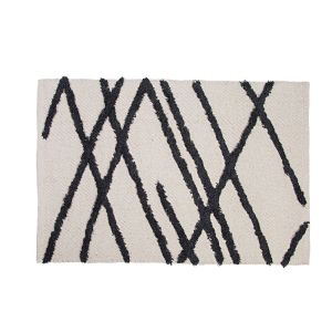 Tapete Menphis Retangular Branco/Preto Algodão 60x90cm Diagonal