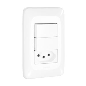 Conjunto Interruptor com 2 teclas simples 10A + 1 Tomada 10A Pop Branco Pial