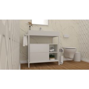 Balcão para Banheiro Iron Steel Wood 85cm Branco Fosco Venturi