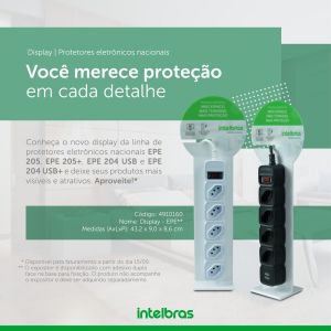 Protetor Eletrônico com 4 Tomadas e 2 USB EPE 204 USB Preto Intelbras