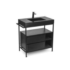Balcão Iron Steel Wood com Cuba 80cm Preto Fosco Venturi