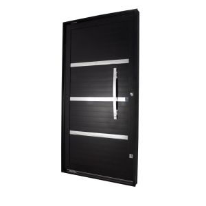 Porta Pivotante Lambri R47 Direito com Friso e Puxador 80x216 Preto CRV