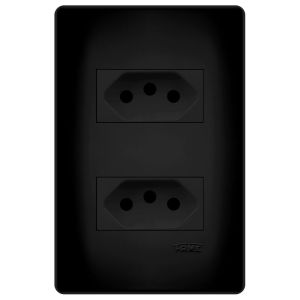 Conjunto 2 Tomadas Vertical Habitat Black 2P+T 10A Fame