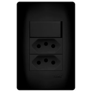 Conjunto 3 Seções 1S-2 Tomada 2P+T 10A Habitat Black Fame