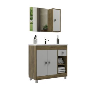 Kit Gabinete para Banheiro MDF/MDP com Cuba Moscou Cartagena 80cm Móveis Sander