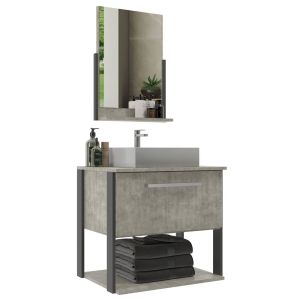 Kit Gabinete para Banheiro Suspenso MDF/MDP com Cuba Medelin Concreto/Grafite 60cm Móveis Sander