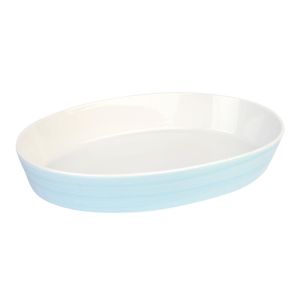 Refratário Oval de Porcelana 39cm Azul e Branco Casa&Ideia