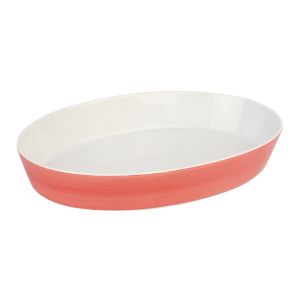 Refratário Oval de Porcelana 39cm Vermelho e Branco Casa&Ideia