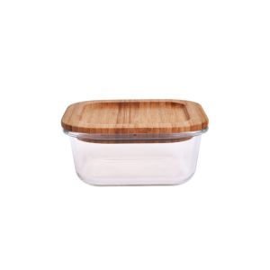 Pote de Vidro Hermético Com Tampa Bambu Quadrado 320ml Casa&ideia