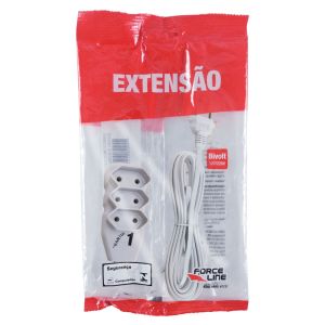 Extensão Slim 5m 3 Tomadas Bipolar Branco Force Line