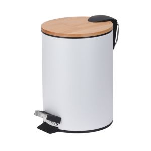 Lixeira 5 Litros com Pedal Bamboo Branco Fosco 20,5x26,4cm Casa&Ideia