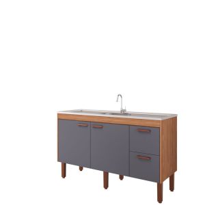Balcão para Cozinha 1,44m Slim Freijo/titanio 4 Portas MGM Gabinetes