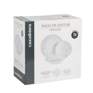 Jogo Jantar 12 Peças Branco Vidro Casa&ideia