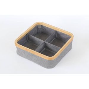 Cesto Dobrável com 4 divisões Bambu e Malha 6,7l Cinza Ecobio 30x30x9 Casa&Ideia