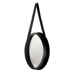 Espelho 40cm com Alça Preto Redondo Diagonal