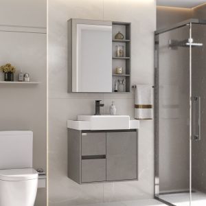 Gabinete para Banheiro Suspenso MDF/MDP com Lavatório Valentina Grigio 78cm C-Linea