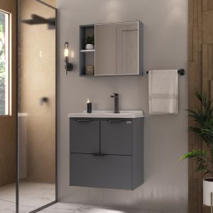 Gabinete para Banheiro MDF/MDP com Lavatório Luiza Chumbo 60cm C-Lina