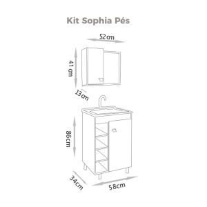 Kit Gabinete para Banheiro MDF/MDP Sophia Carvalho/Branco 60cm C-Linea