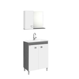 Kit Gabinete para Banheiro MDF/MDP e Lavatório Economico Etna/Branco 60cm C-Linea