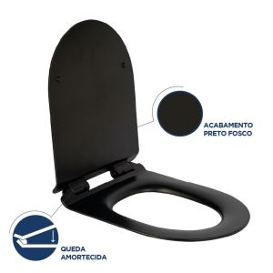 Assento Sanitário Termofixo Monaco com Queda Amortecida Preto Matte Addra