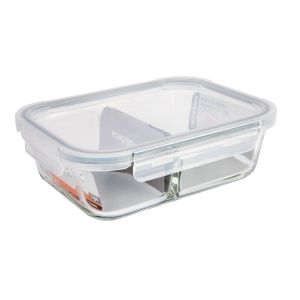 Pote Vidro Hermético 360ml 2 Divisórias Transparente Com Tampa Casa&ideia
