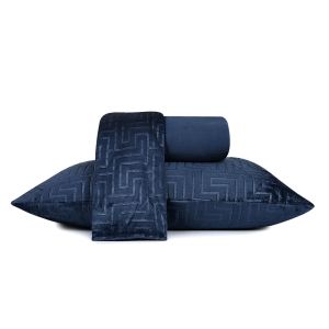 Jogo de Cama Casal 3 Peças Texturizado Azul Profundo Microfibra Atlântica