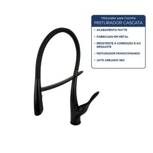 Torneira Misturador Monocomando para Mesa 1/2" Bica Média Cascata Black Addra