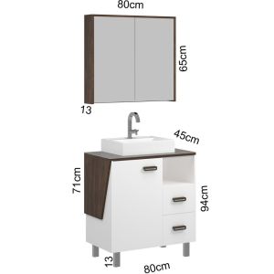 Gabinete para Banheiro com Tampo New Angulo Ameixa/Branco 80cm C-Linea