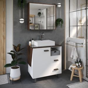 Gabinete para Banheiro com Tampo New Angulo Ameixa/Branco 80cm C-Linea