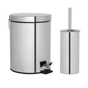 Kit Lixeira com Pedal 5L e Escova Inox Prata Casa&Ideia