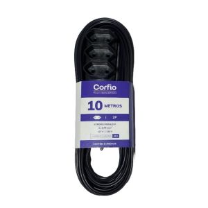 Extensão 10m 10A 2P Preto 3 Tomadas Bivolt Corfio